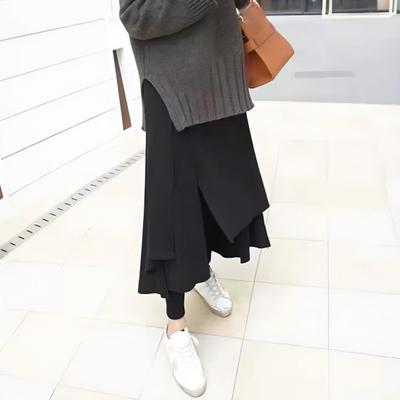 Winter Skirt Leggings Irregular Fake Two-Piece Design Velvet Lined Women Culottes High-waisted Stretchy Culottes