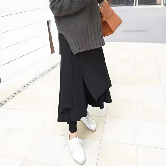 Winter Skirt Leggings Irregular Fake Two-Piece Design Velvet Lined Women Culottes High-waisted Stretchy Culottes