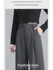 Women's Black Wide Leg Pear-Shaped Suit Trousers with Iron Ring Design - Spring & Autumn Casual Wear
