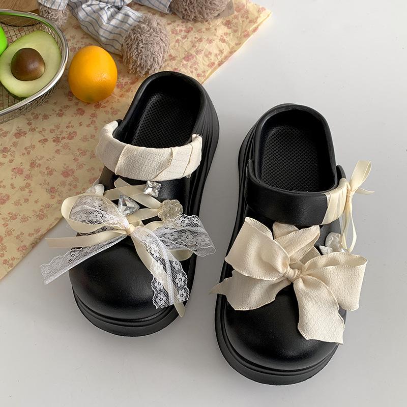 Fashion bow white platform hole shoes women s summer outer bag head slippers 35-36