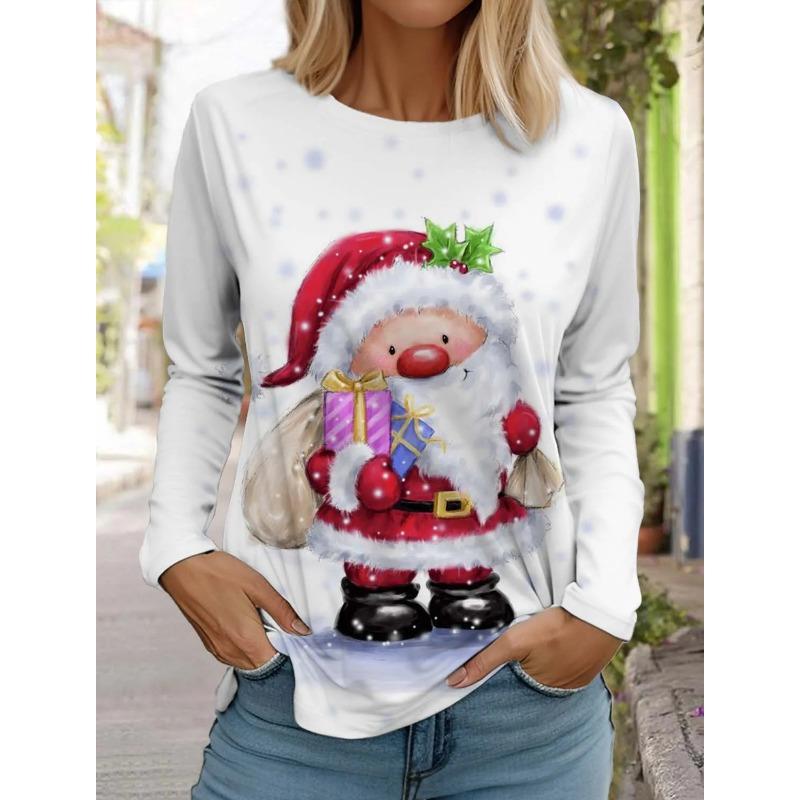 Móda Vánoce Sněhulák Dámské Tričko s dlouhým rukávem 3D vzor Podzimní Santa Claus Dámský Top Harajuku Pulovr Oblečení