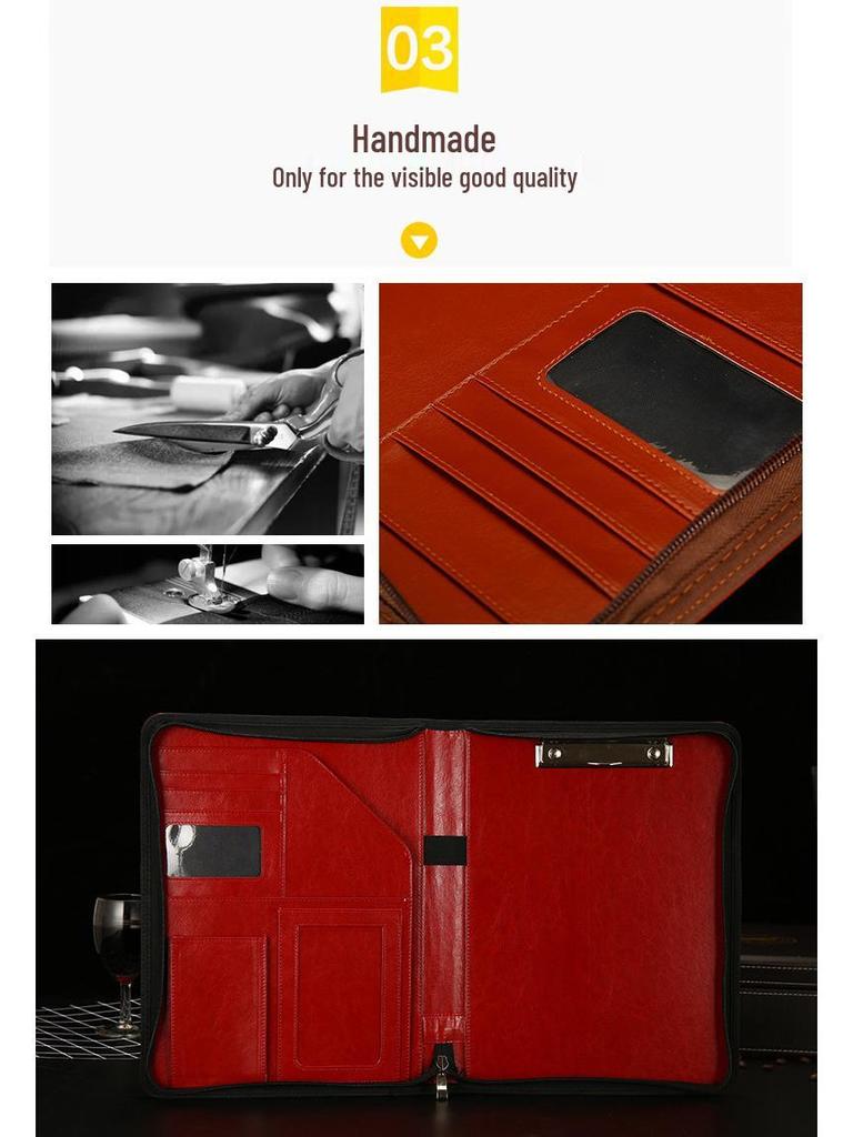 Multifunctional A4 Leather Zipper Manager Folder for Business Contracts and Office Materials