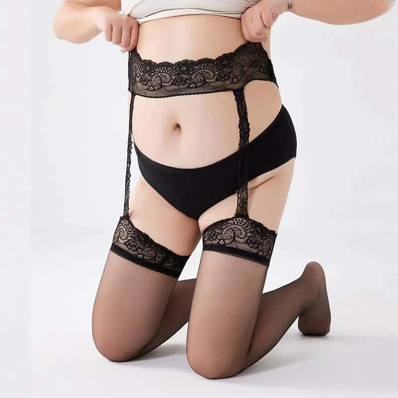 Plus Size Oversize Women Big Fishnets Suspender Lace Hollow Tights Garter Stockings High Waist Sheer Pantyhose Lingerie Xxxxxl