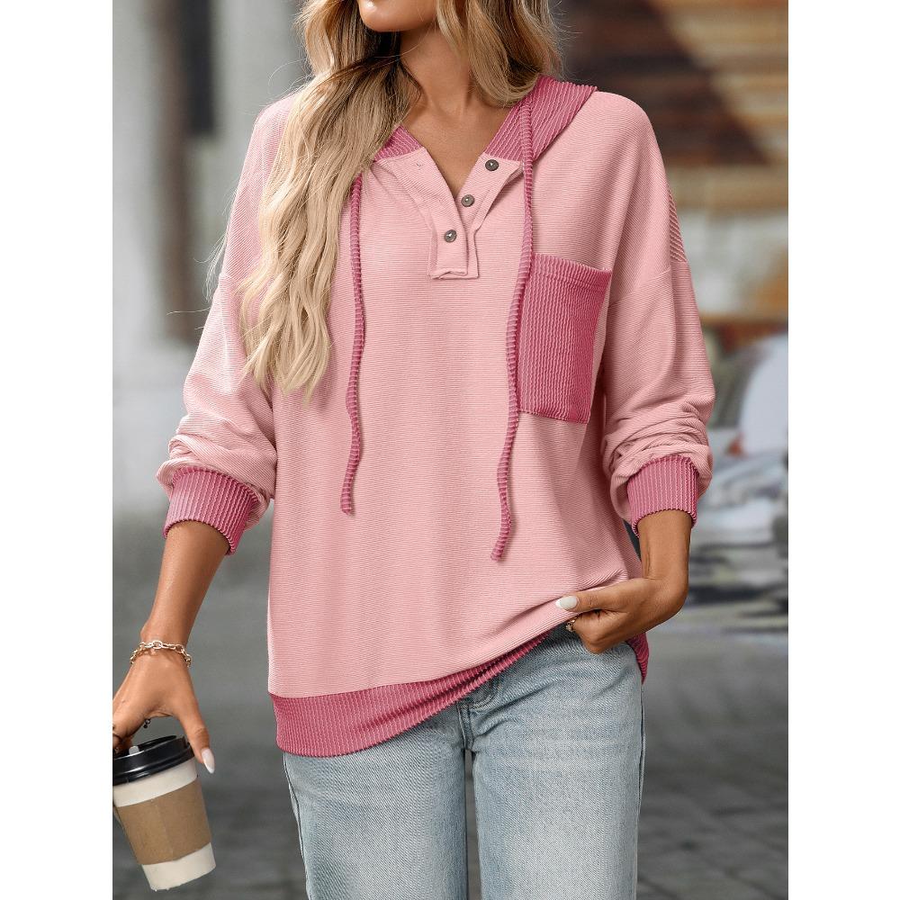 Sweat à capuche d'automne pour femmes avec poche contrastée