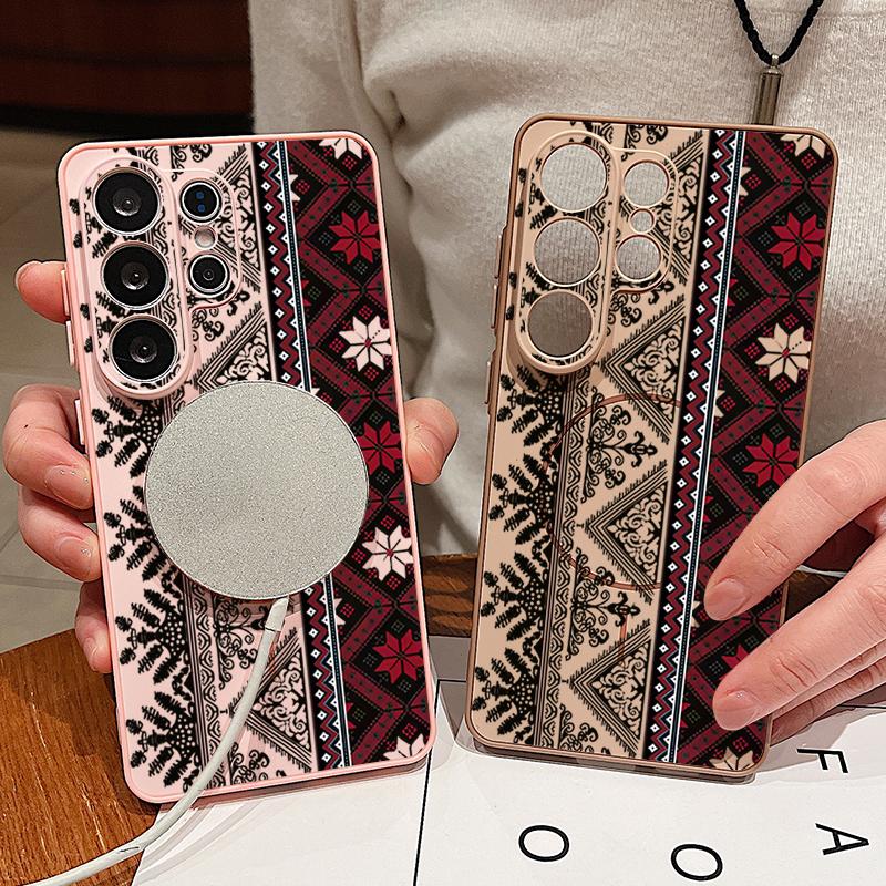 Vintage Patterns Magnetic Phone Case For Samsung Galaxy S25 S26 Ultra Edge S24 S23 FE A17 A56 A37 A16 A35 A55 A15 A36 5G Cover