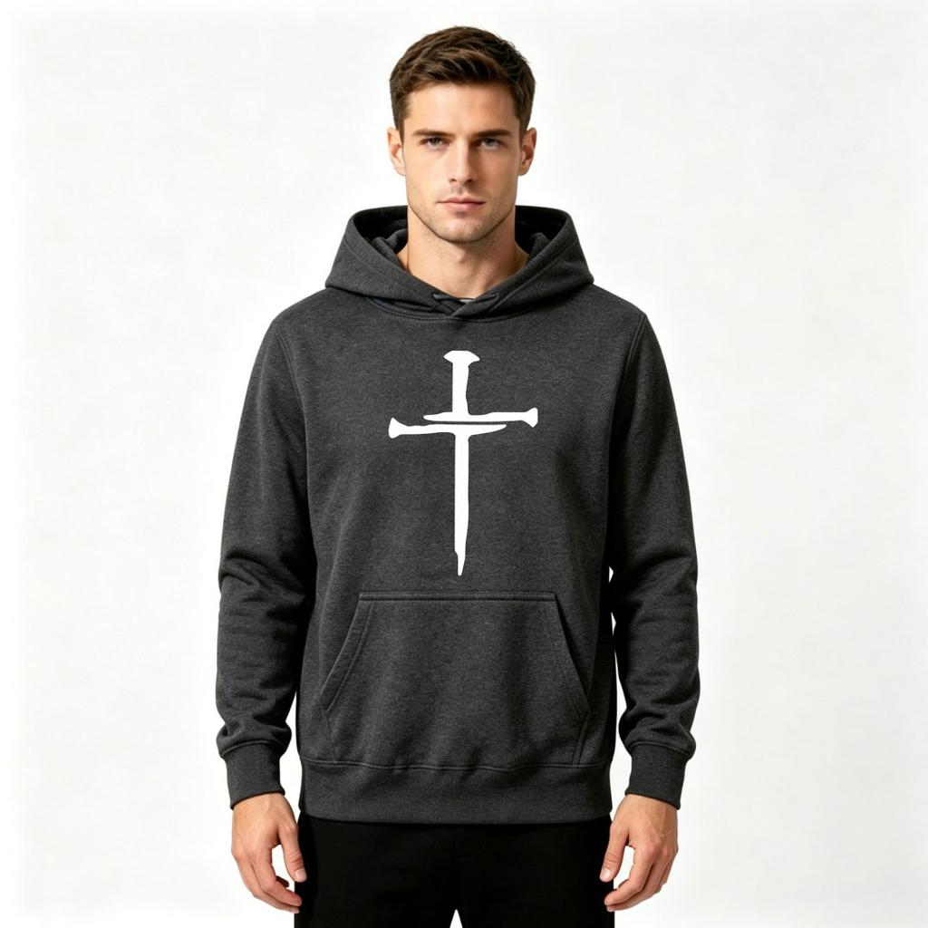 Men's 3 Nails Cross Christian Printed Hoodie Casual Long Sleeve Pullover Hooded Sweatshirt Streetwear Tops For Adult Men Daily Wear