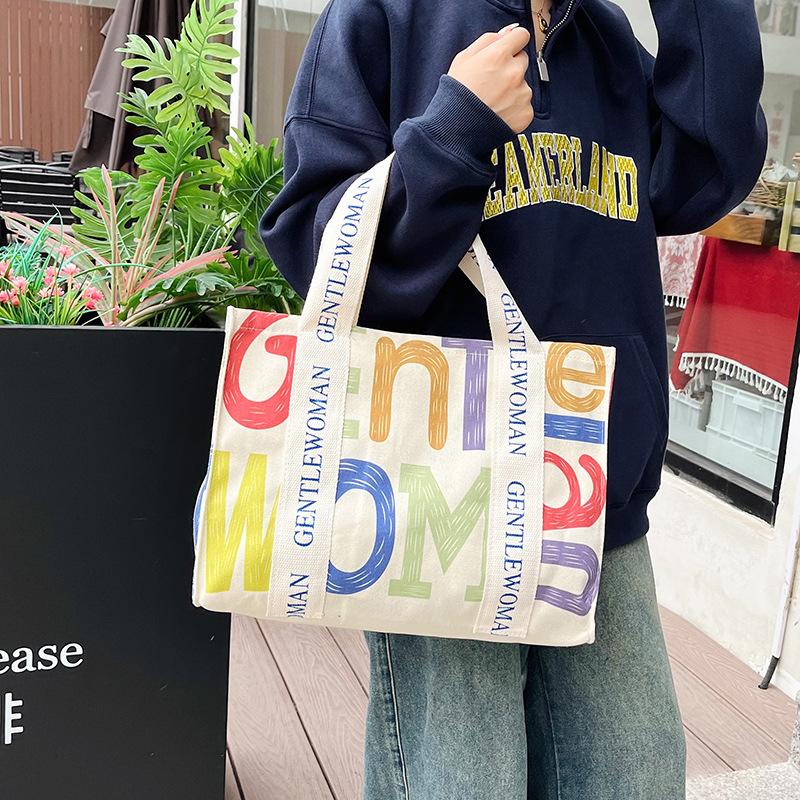 Large capacity canvas bag women's print going out short trip bag leisure work commuter tote bag portable shopping bag