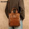 Genuine Leather Crossbody Messenger Bag - Men's Large Capacity Retro Vertical Handbag for Casual or Commute Use.