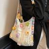 Bohemian Vintage Hollow Floral Contrast Casual Messenger Bag - Assorted Color Fabric with Buttons, Washable By Hand, Open Design, Ideal for Women