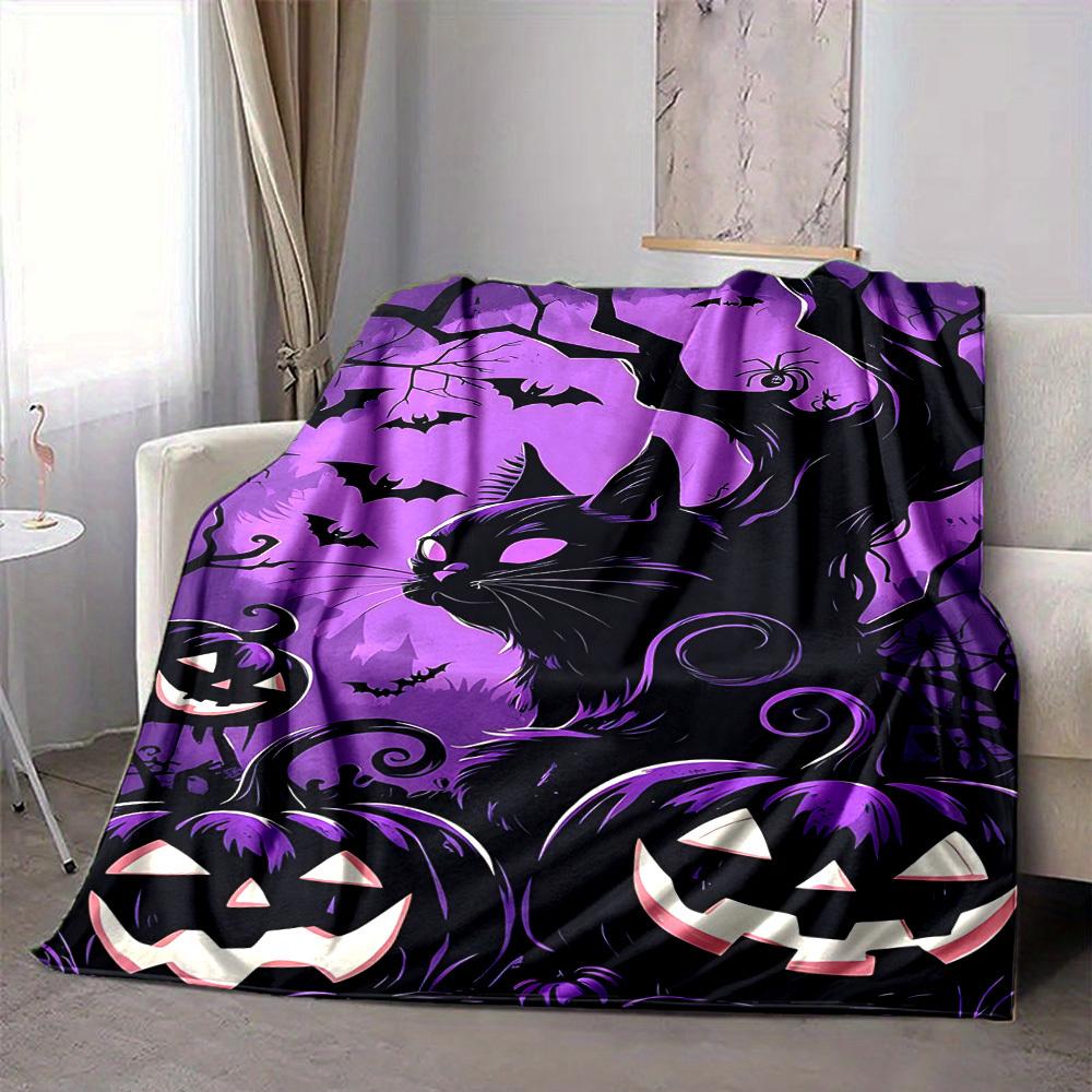 1pc Halloween Cat Blanket - Lightweight Flannel Fleece with Digital Printing, Soft Warm for Sofa, Travel, Camping, Office yy251018312