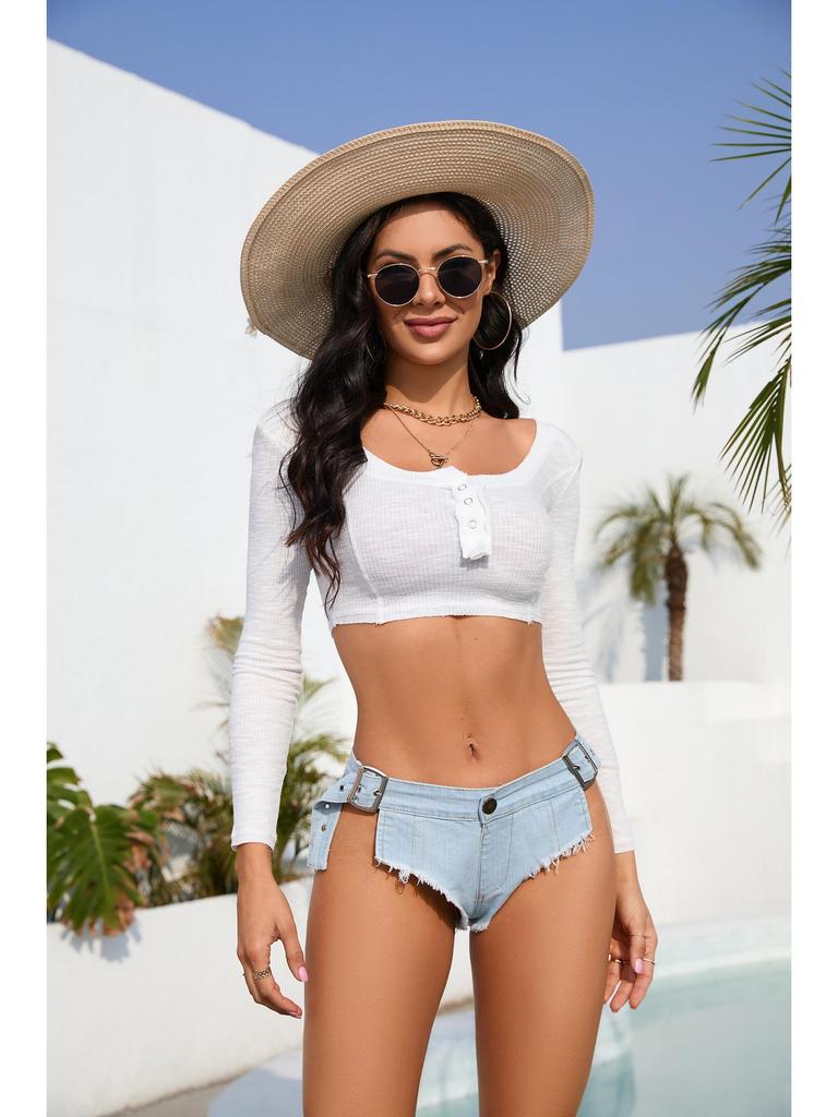 2023 European & American Low-Waist Plus Size Elastic Denim Shorts for Women - Summer Slim Fit