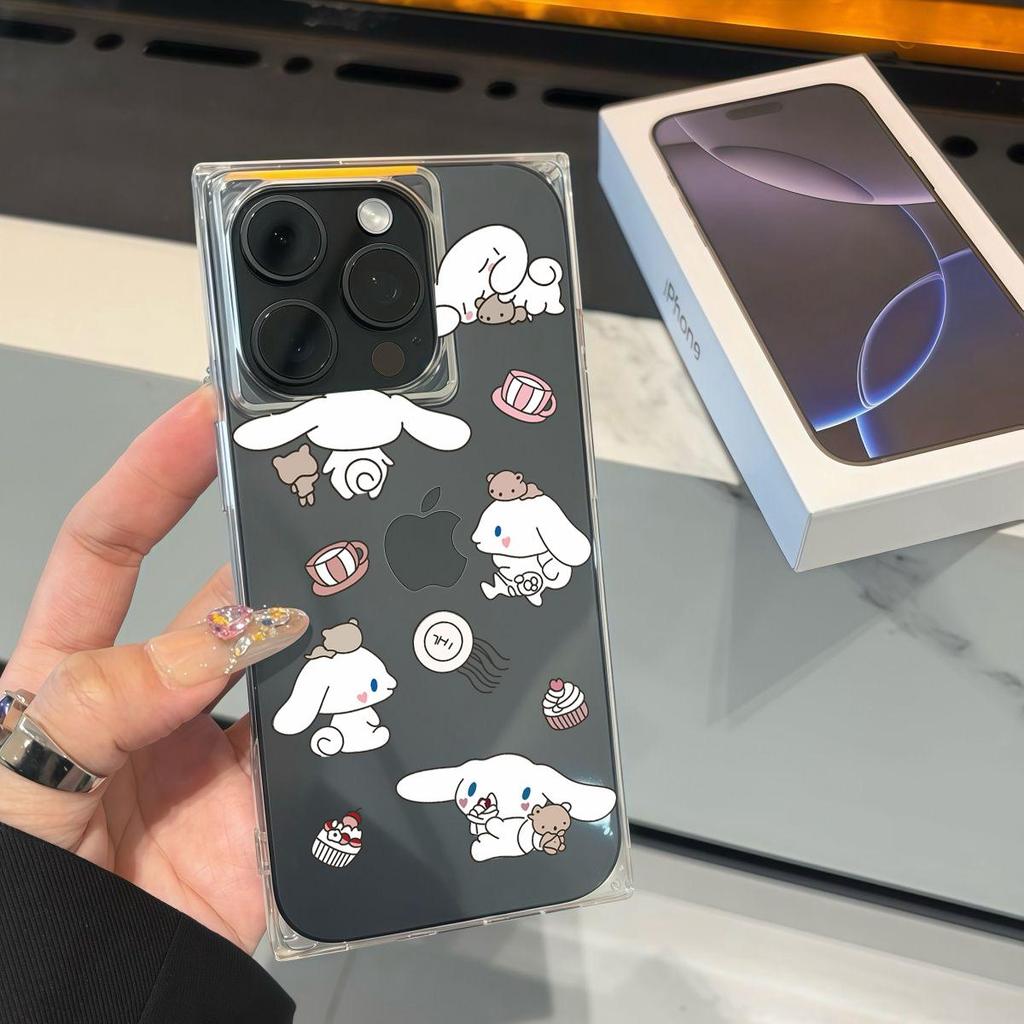 Clear Square Back Tube Case Protection For iPhone 14 Pro Max 12 15 Plus 13 16 ProMax 11 Anti-Oxygen,Big Eared Dog Pattern Casing