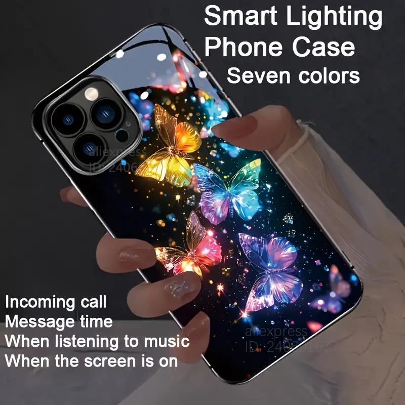 Flower Rose LED Light Luminous Phone Case For iPhone 16 15 12 13 14 X Xs Xr Mini Pro Max Plus Tempered Glass Glow Back Cover