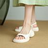FOREADA Women Slingback Sandals Round Toe Chunky Mid Heels Buckle Platform Ladies Fashion Shoes Summer Beige Yellow 43