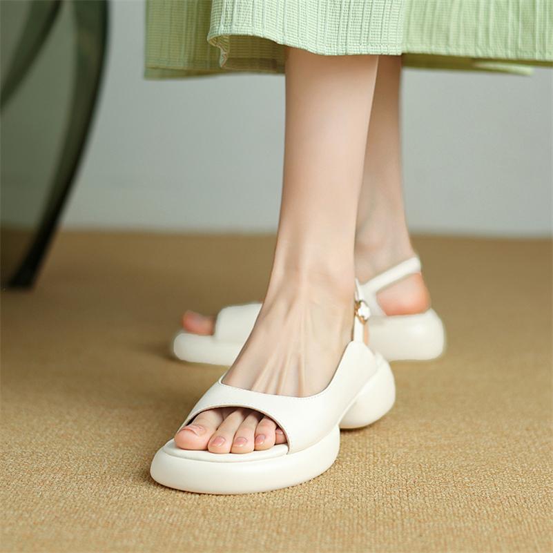 FOREADA Women Slingback Sandals Round Toe Chunky Mid Heels Buckle Platform Ladies Fashion Shoes Summer Beige Yellow 43