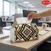 2D Flat, 1pc Tissue Box, Printed On Both Sides, Party Tissue Box, Tribal Ethnic Geometric, Multifunctional Tissue Holder, Diamond Pattern Brown Mustar