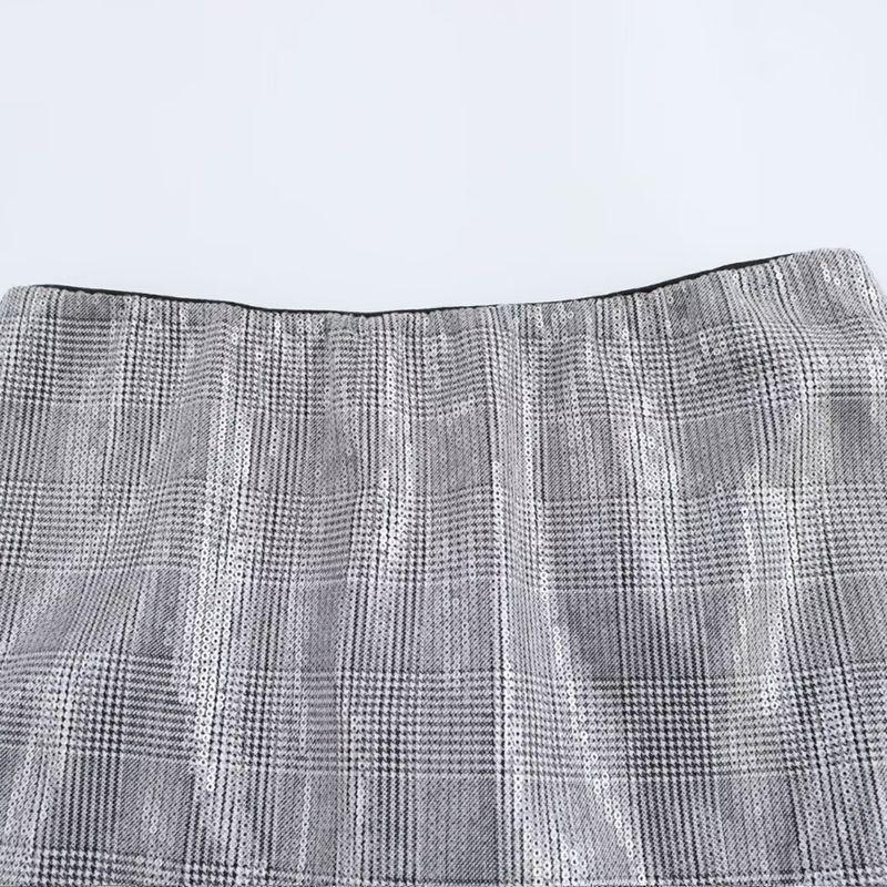 Kaslead New Women Clothes Western Style Versitile Fashion Plaid Sequined Sexy Low Waist Skirt