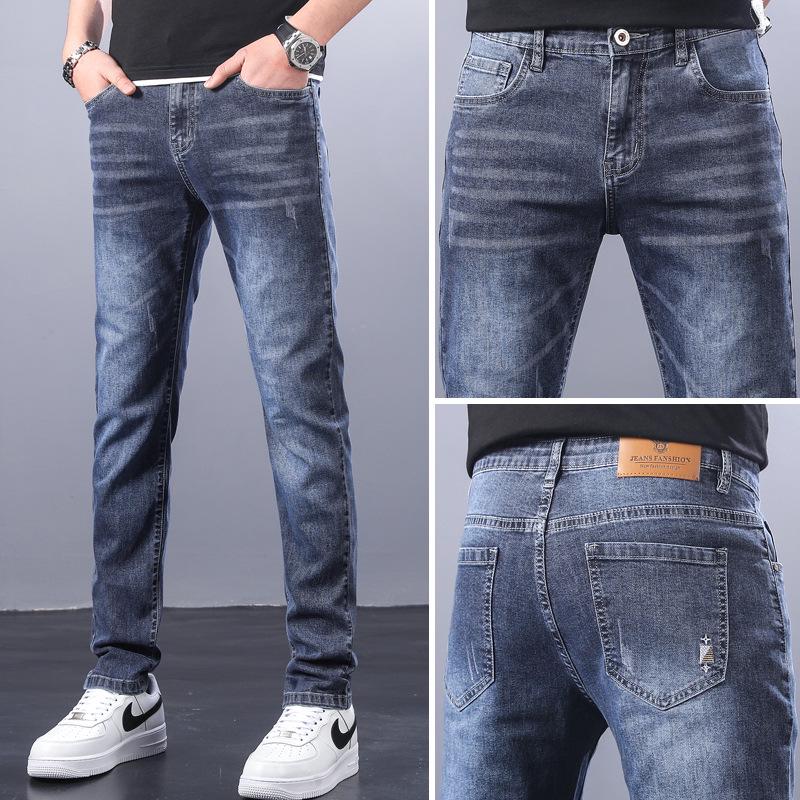 

Джинсы облегающего покроя из эластичного хлопка в корейском стиле для мальчиков - модные весенние и осенние, прямые брюки для молодежи 34 (27 inches) 80 kg