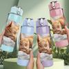 1PC Sleeping Cat Cozy Animal Print 750ml Color Plastic Sports Water Bottle Leakproof Flip Straw Lid Suitable for Sports Office Home Use