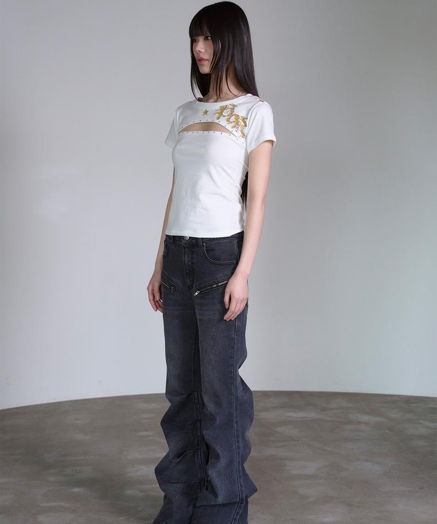 PRENDA Cut Out Star Stud Tee White