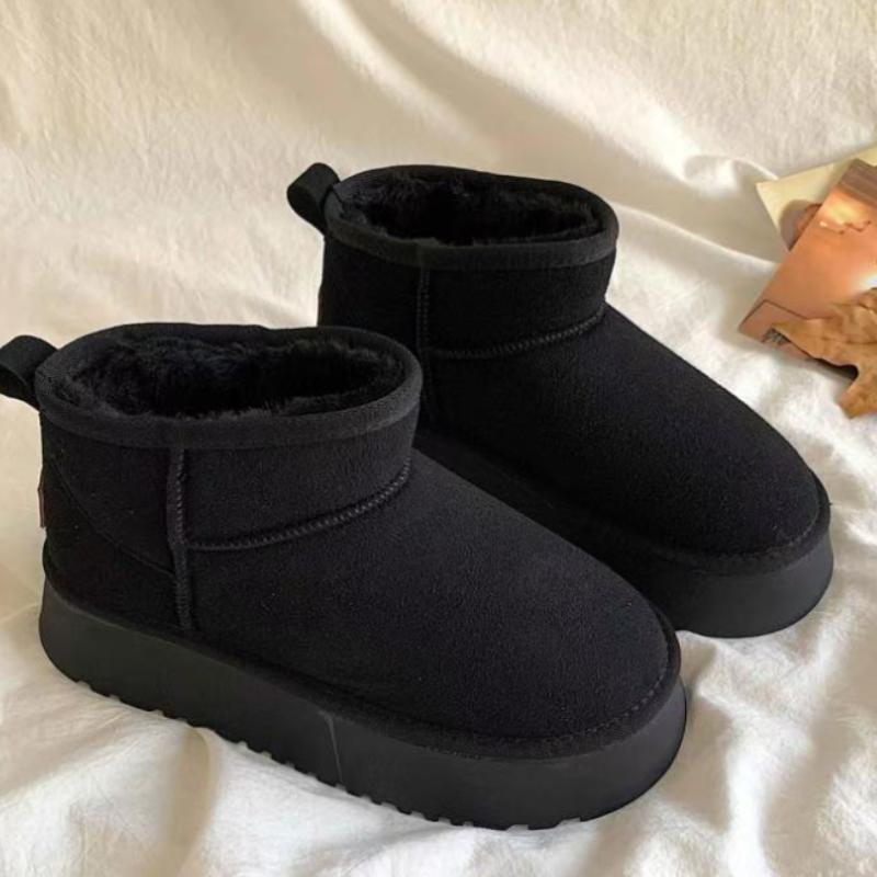 Bottes de Neige Femmes Cuir de Mouton Fourrure Bottes d'Hiver Mouton Plateforme Bottes de Neige Chaussures Bout Rond Chaussures Chaudes Féminines 2025
