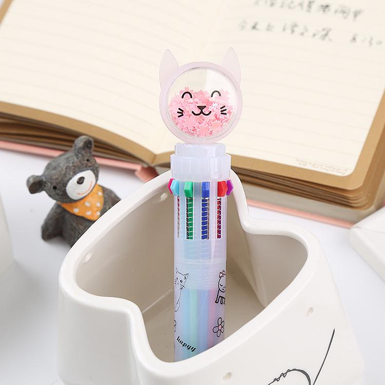 Creative Korean Style Multicolor Ballpoint Pen - 10 Vibrant Colors, Cartoon Design, Perfect Student Prizes & Small Gifts.