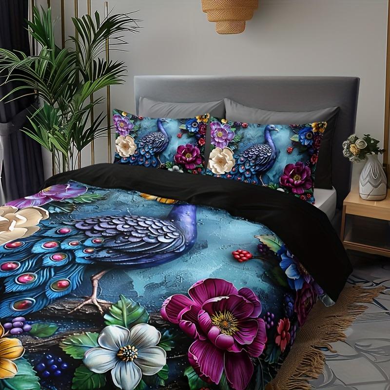 Flower Peacock Bedding Set Duvet Cover Set Quilt Cover With Pillowcase For Bedroom Decor Birthday Gift Halloween Christmas Gift
