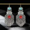 Vintage Ethnic Turquoise Earrings Women'S Bohemian Fringed Earrings Beaded High-End Earrings