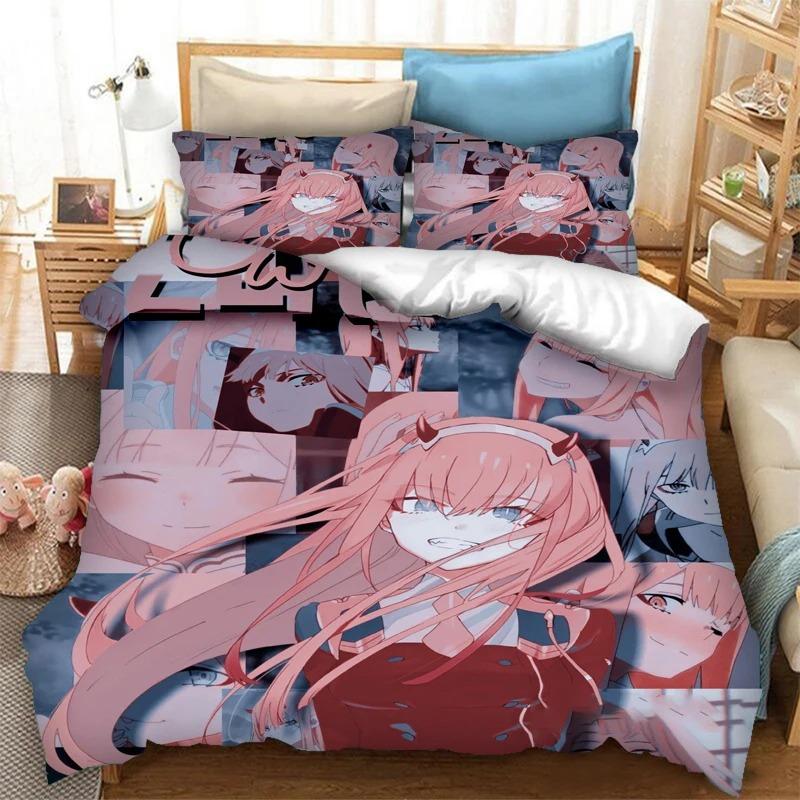 3D Print Cartoon DARLING In the FRANXX Zero Two 02 Bedding Set Boys Girls Twin Queen Size Duvet Cover Pillowcase Bed Kids Adult