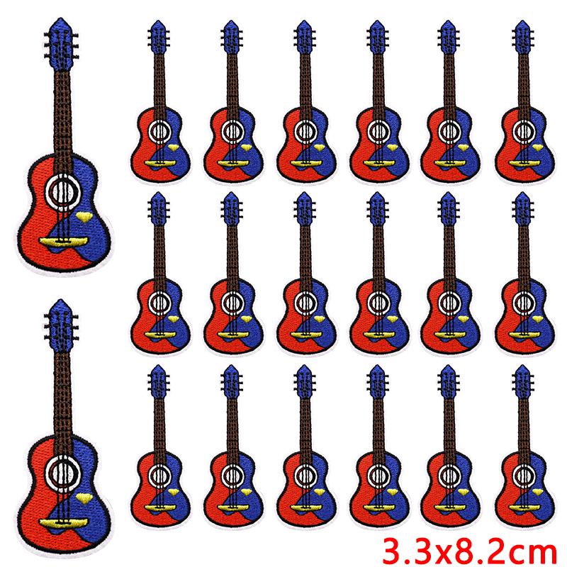 10pcs Wholesale New Art Wind Electric Guitar Embroidery Patches Diy Creative Cartoon Iron On Patches For Clothing Jackets Decor 