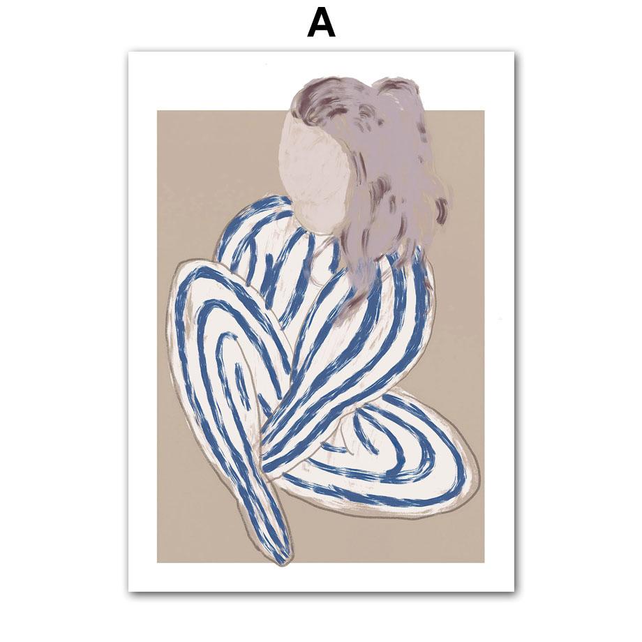 Abstract Figure Lines Stripe Girl Vase Wall Art Canvas Painting Posters And Prints Hotel Bar Pictures For Living Room Home Decor