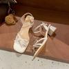 Fashion Yama Roman high-heeled slippers 2025 summer new thin strips with open-toed buckle straps medium-heeled sandals women