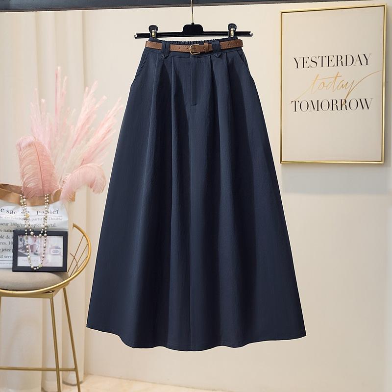 

Women s Pleated A- Line Midi Skirt Women s Summer High Waist Slimming Drapey Half-length Umbrella Skirt XL темно-синього кольору