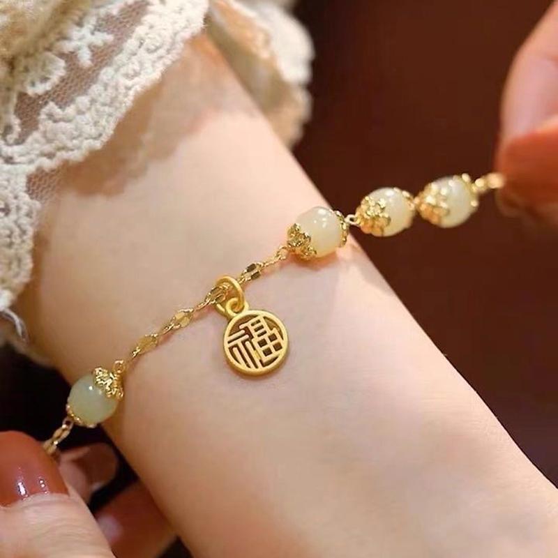 Fu Character Lucky Hetian Jade Antique Náramek Kreativní All-Match Příznivý Roztomilý Ženský Temperamentní Dárky Femme