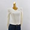 French style V-neck Cross Western Style Knit Women Spring and Autumn New Slim fit Slimming Inner wear Base Sweater Long sleeve Top
