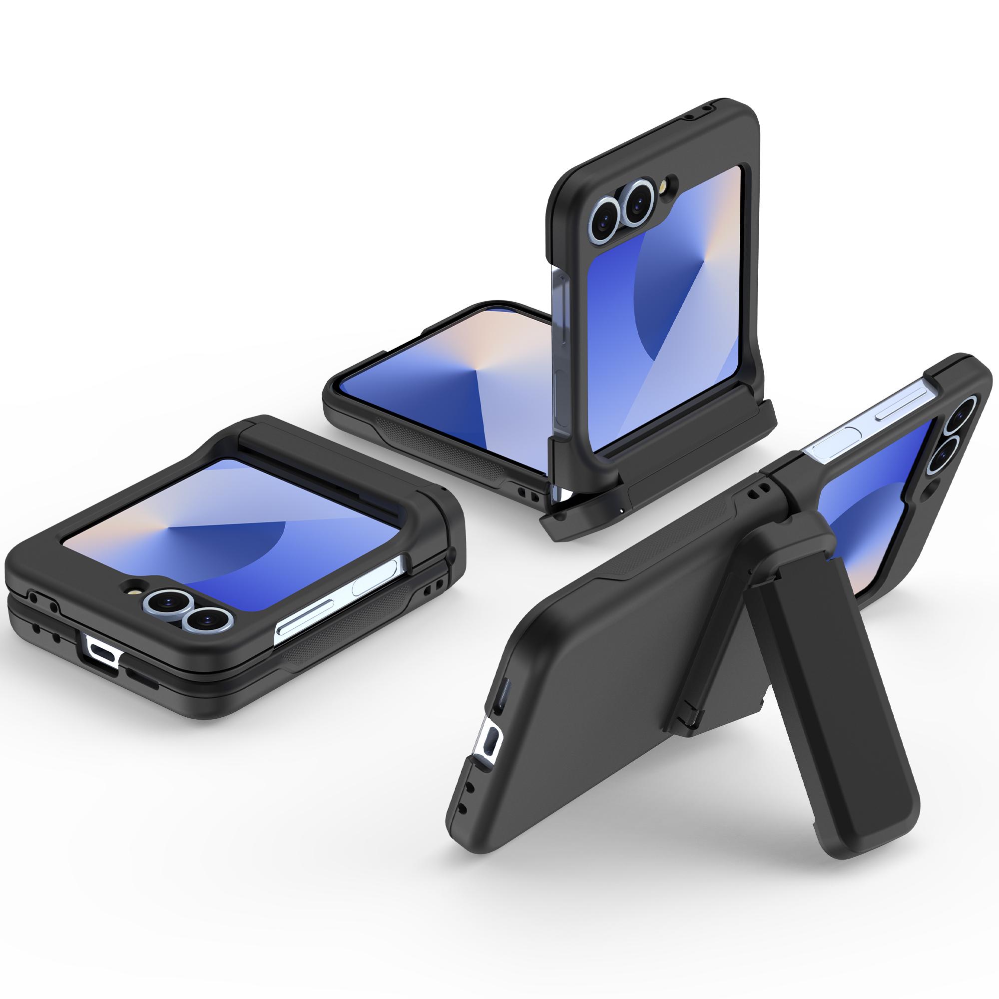 

For Samsung Galaxy Z Flip6 5G Case Spring Hinge Kickstand PC Folding Phone Cover with Card Slot Transparent