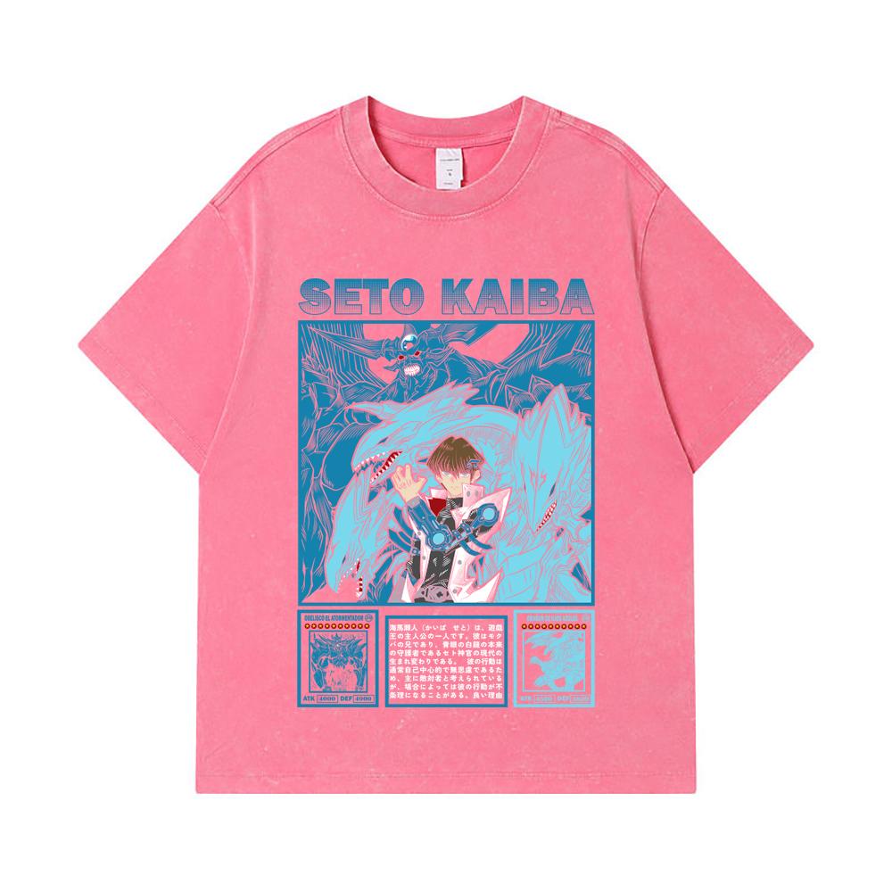 275 GSM Washed T-shirts 100% Cotton Yu-Gi-Oh V6 Seto Kaiba Print Unisex Heavy Cotton T Shirt