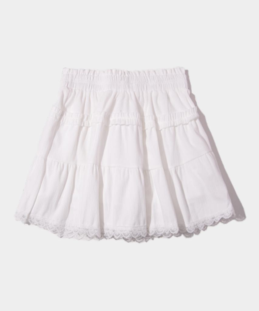 Place Studio Tiered Peach Stripe Frill Lace Elastic Waist Short Ruffle Skirt Pants [Black]