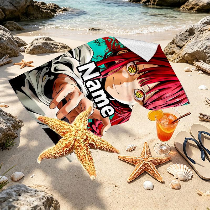 Custom Name Personalized Makima Chainsaw Man Print Beach Towel, for Trip Camping Beach Party Home Decor, Birthday Gift for Family & Friends