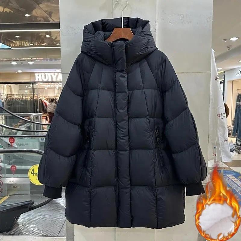 Contrast Color Quilted Jacket Women's Winter Loose Age-reducing Hooded Thick Jacket Windproof Top
