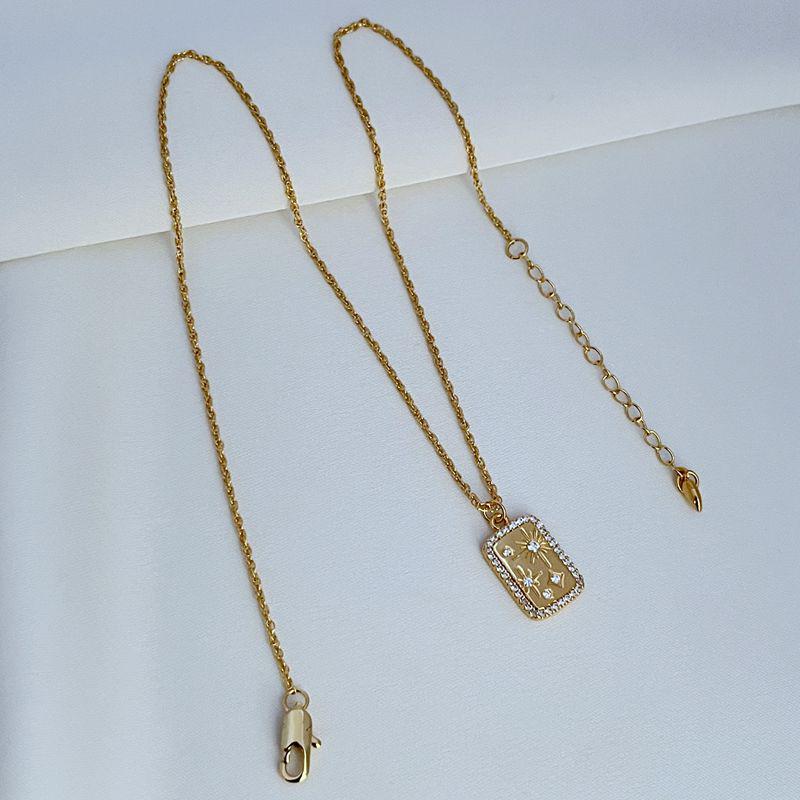 Elegant Sun Pattern Square Pendant Necklace for Women