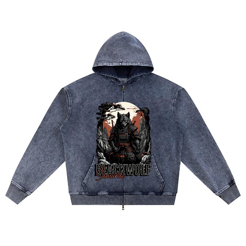 

Худи на молнии из вязаного денима с DTG-принтом, Япония, Самурай, Брат, Толстовки на молнии XL темно-синий