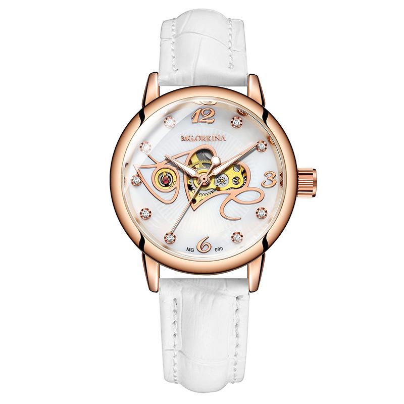 ORKINA Women's Automatic Mechanical Watch Fashion Diamond Love Hollow Design Mesh Stainless Steel Strap Wristwatch MG090