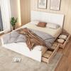 Lit Double 140x200cm - MUVOE - Bois Massif - 2 Tiroirs - Design Contemporain - Blanc
