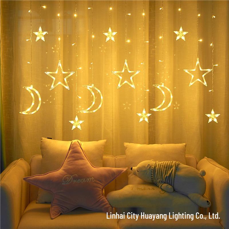 Solar-Powered Star and Moon Curtain Lights for Outdoor Christmas Decoration Plug-in (220V)