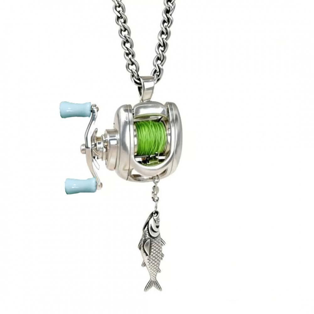 

Rotatable Fishing Reel Necklace Luxury Men Neck Pendant Neck Chain Fishing Reel Ring Fishermen Necklace
