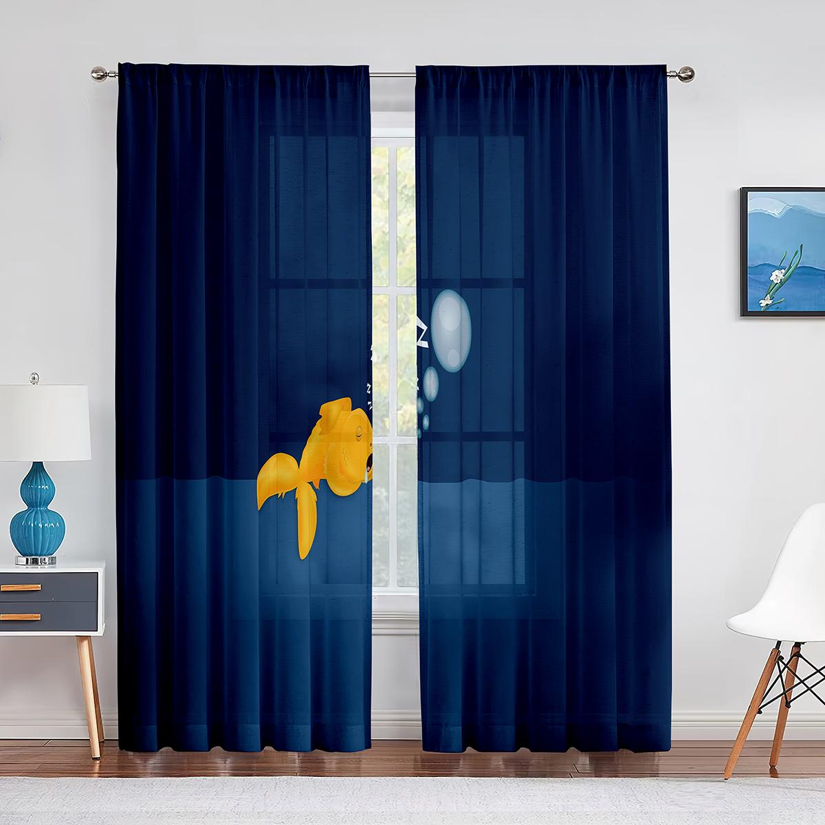 Пруд Золотая рыбка Цветы Листья Красочные прозрачные занавески для гостиной Спальня Вуаль — фото 11