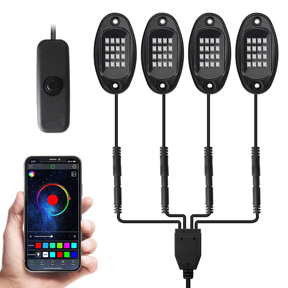 Neon Lamps Music Sync RGB LED Rock Lights Car Chassis Light 4/6/8 In 1 For Jeep Off-Road Truck Boat Decorative Undergolw Bluetooth APP Control
