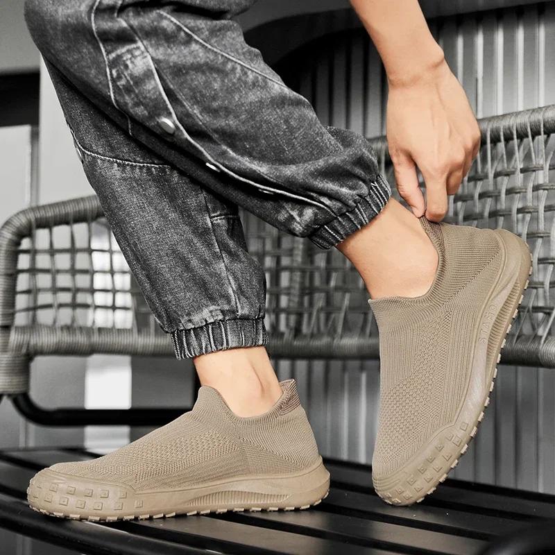 2024 New Men's Sneakers Breathable Lightweight Mens Casual Running Shoes Non Slip Mesh Men Socks Shoes Comfortable Lazy Sneakers