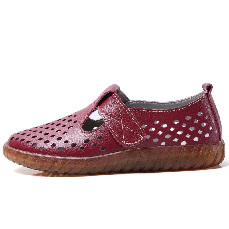 Fashion Women's Mother Female Genuine Leather White Shoes Sandals Loafers Moccasins Hook Loop Outdoor Cool Beach Summer Hollow